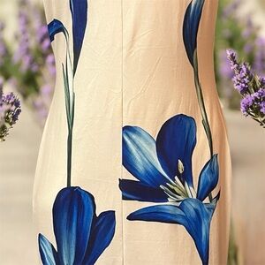 Floral Cream and Blue Dress